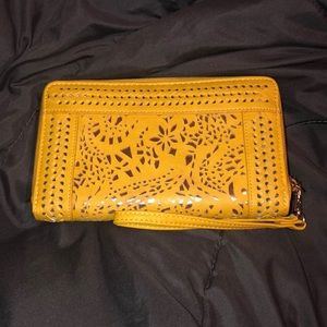 Big Buddha mustard yellow wristlet